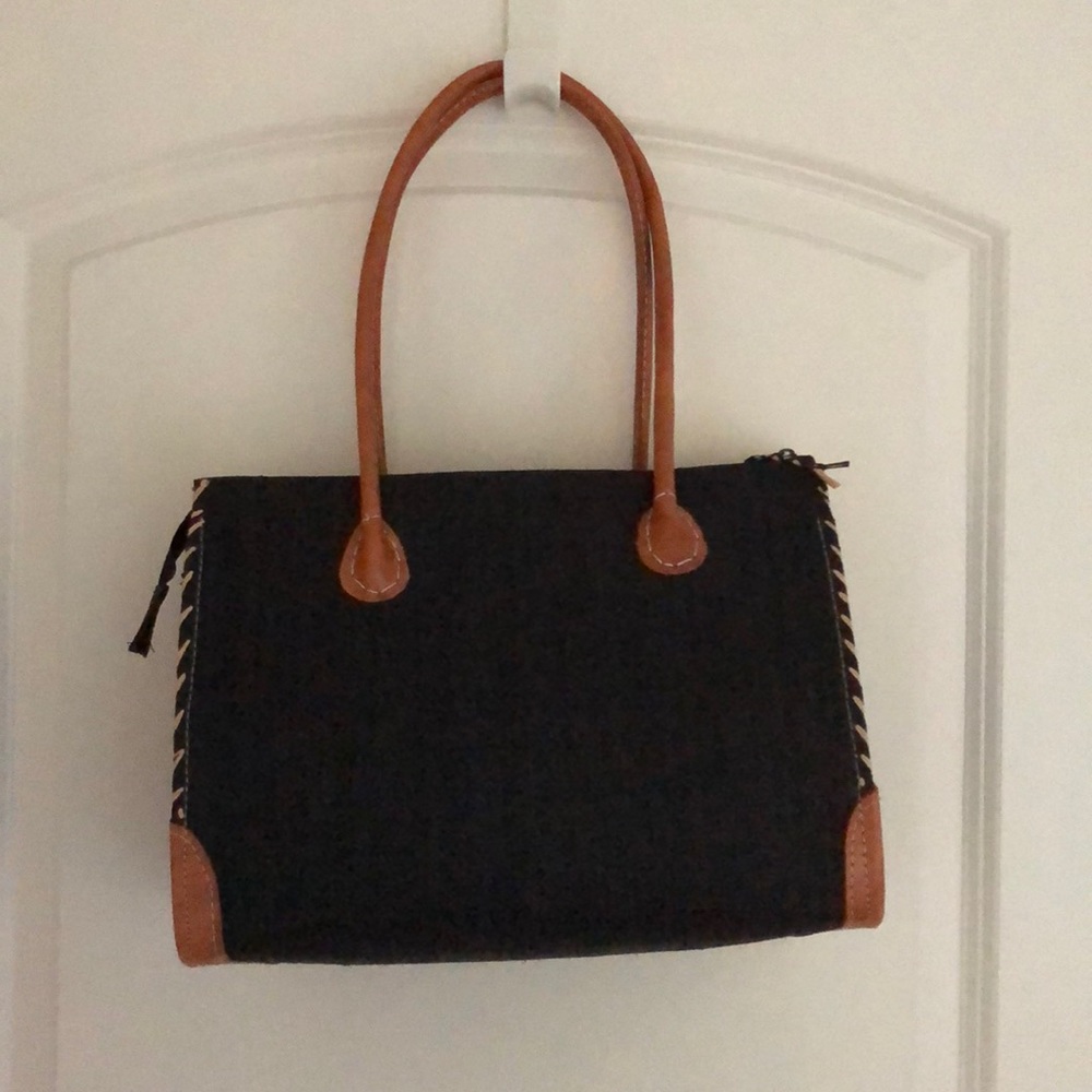 Navy blue rattan purse